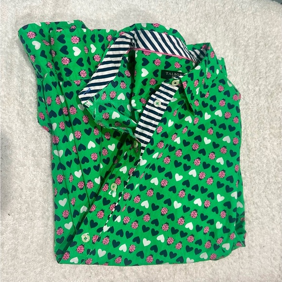 Talbots Ladybug Heart Pattern Button Down Artsy Colorful Teacher Sz Petite XL - Picture 9 of 9